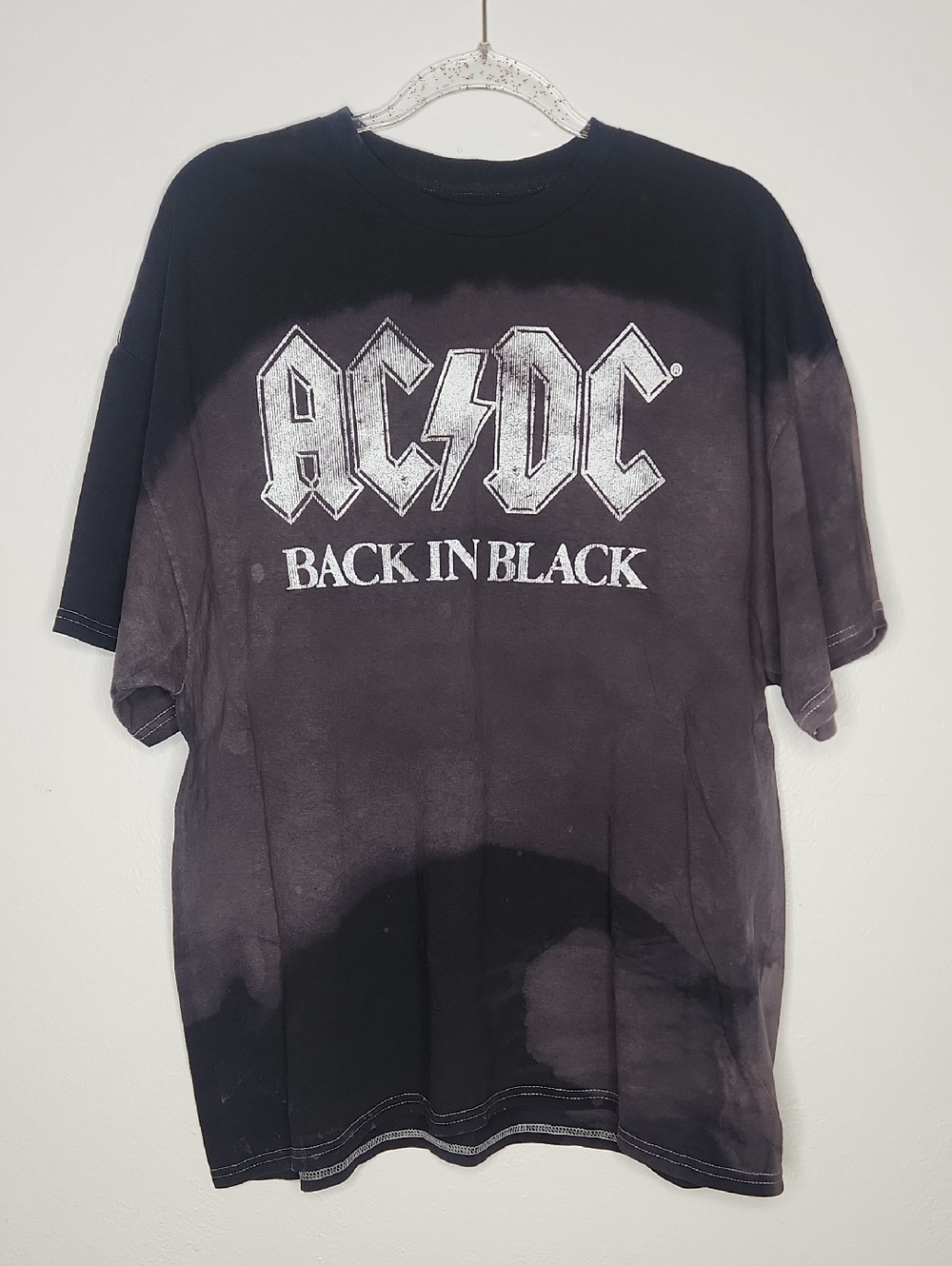 AC/DC Black Goth Bikercore Grunge Tie-Dye Cotton 'Back In Black' Band Tee